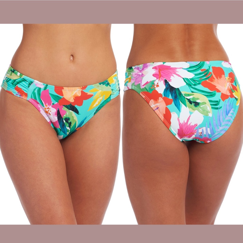 NWT La Blanca [‎ 14 ] Shirred Side Bikini Bottoms in Tropea Breeze